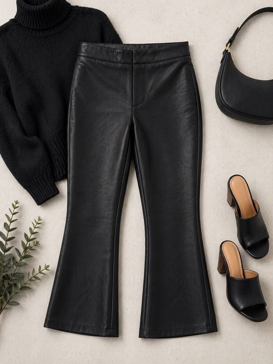 SPRWMN Pants - SPRWMN Black Lamb Leather Crop Flare Pants High Rise Size [S]